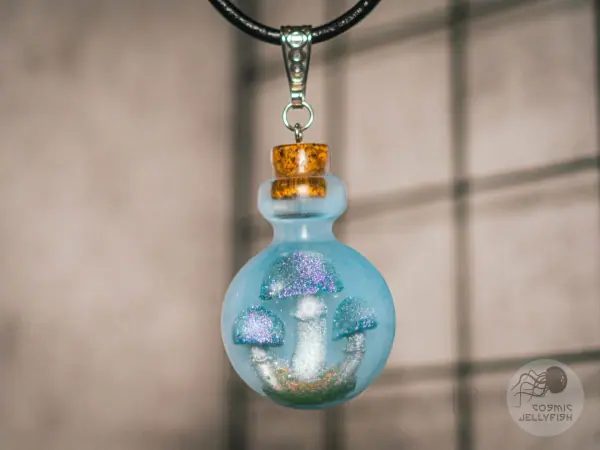 blue epoxy mushroom pendant