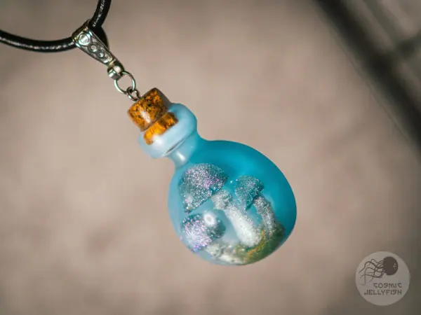 blue epoxy mushroom pendant