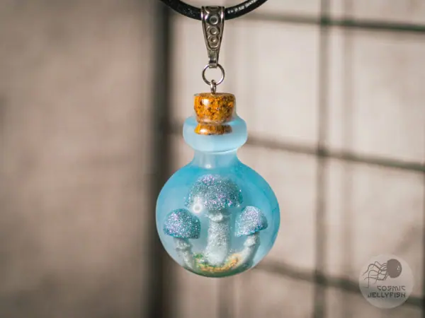 blue epoxy mushroom pendant