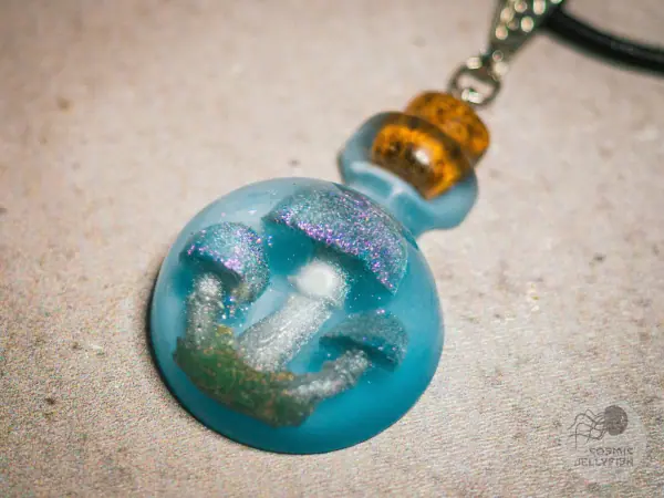 blue epoxy mushroom pendant