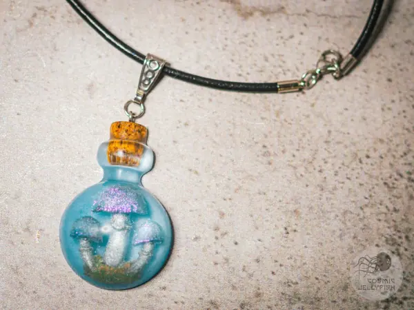 blue epoxy mushroom pendant