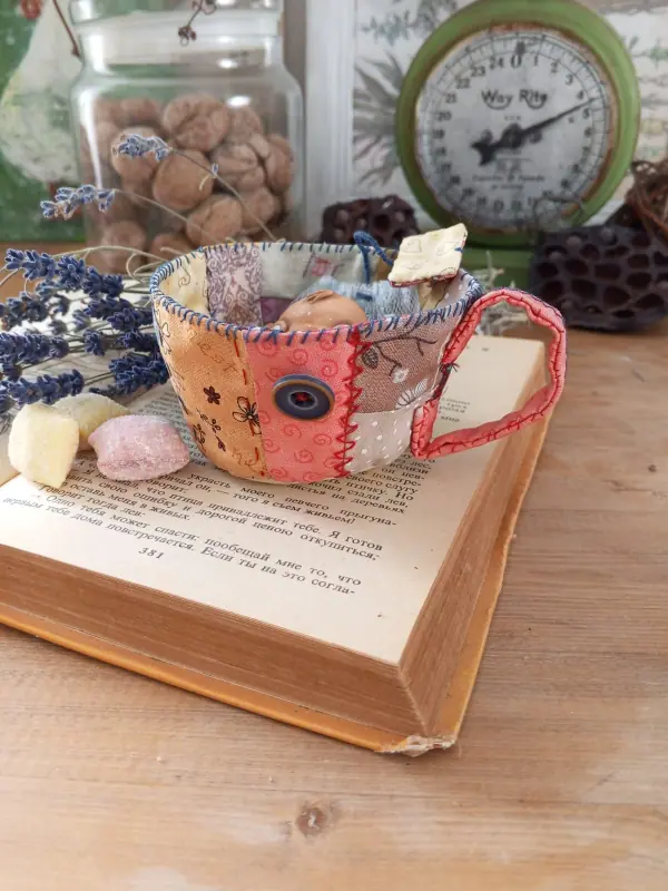 Doll interior Tea bag with a cup Rozochka
