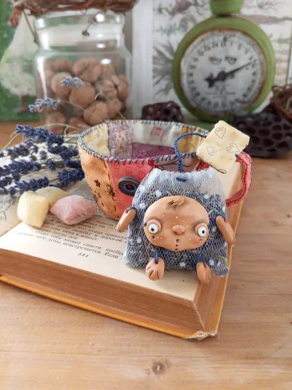 Doll interior Tea bag with a cup Rozochka