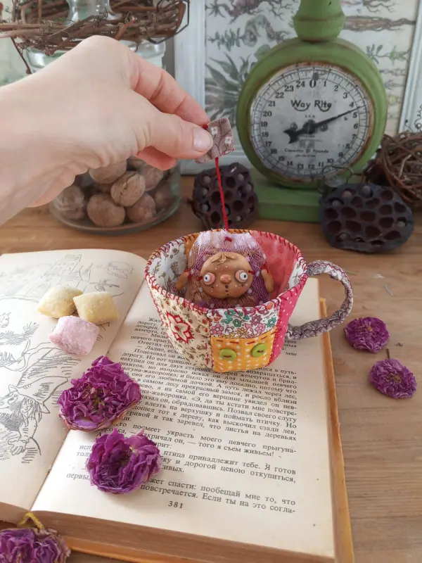 Кукла интерьерная Чайный пакетик с чашкой Розочка
