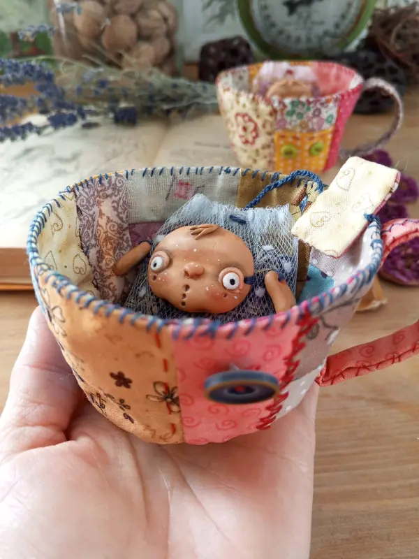 Doll interior Tea bag with a cup Rozochka