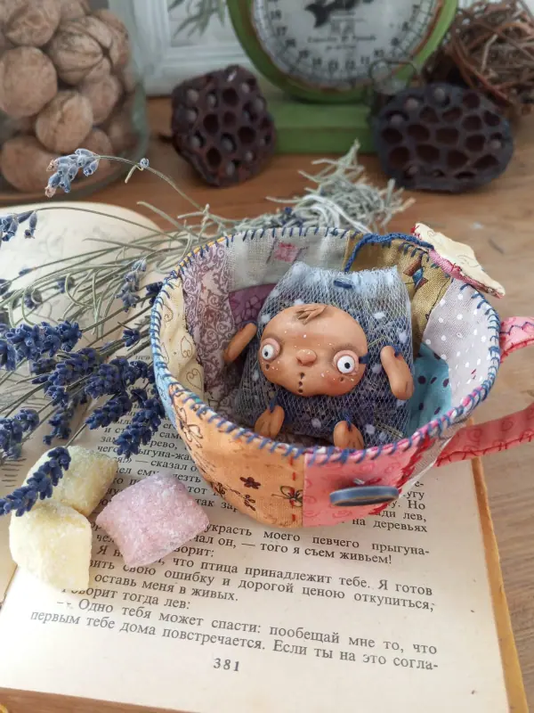 Doll interior Tea bag with a cup Rozochka