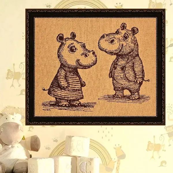 Дизайн машинной вышивки бегемотики