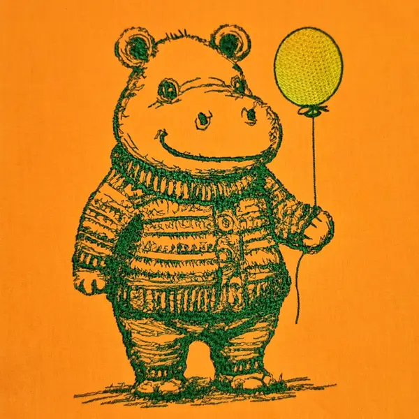 Machine embroidery design Hippo with a balloon