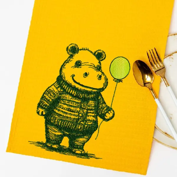 Machine embroidery design Hippo with a balloon