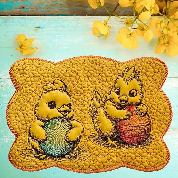 Machine Embroidery Design Lunchmat Easter Chickens