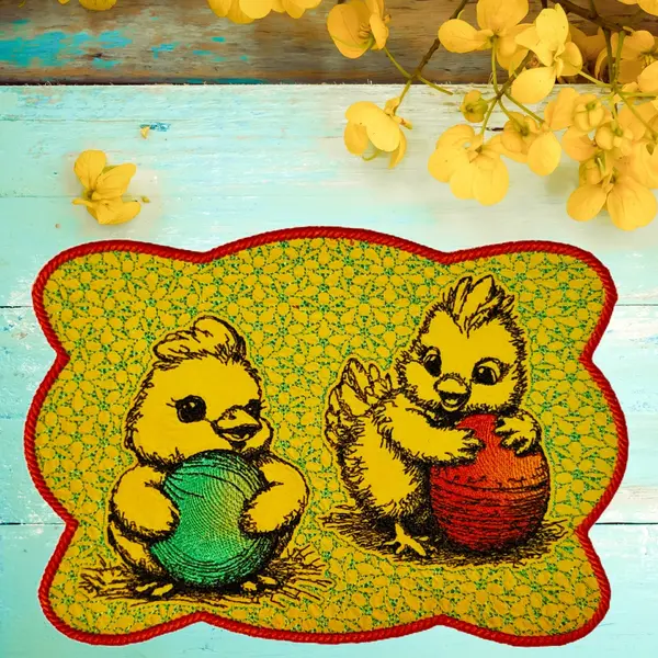 Machine Embroidery Design Napkin Easter Chicks