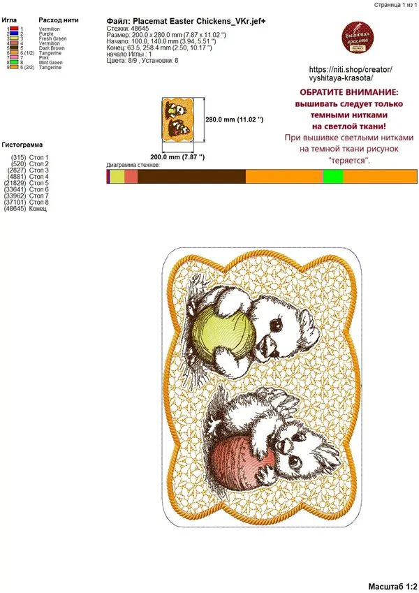 Machine Embroidery Design Lunchmat Easter Chickens