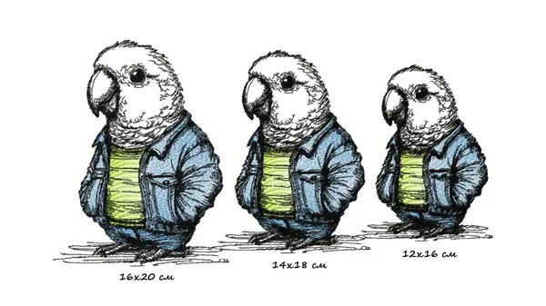 Machine embroidery design Parrot in denim