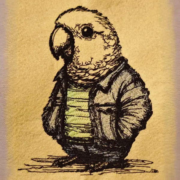 Machine embroidery design Parrot in denim