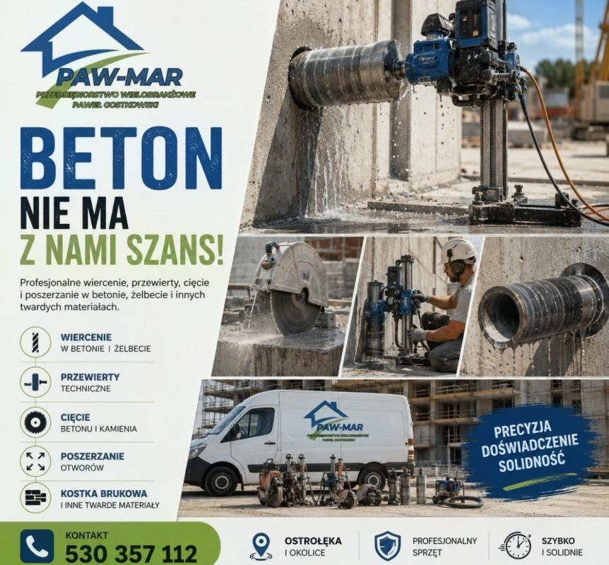 Wiercenie Cięcie Przewierty Poszerzanie w betonie i innych