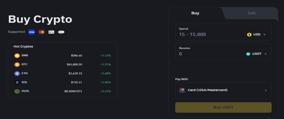 Prikaz ekrana za depozit sredstava na Binance platformi