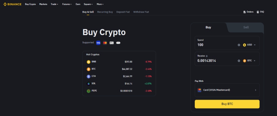 Kupnja Bitcoina na Binance platformi pomoću kreditne ili debitne kartice