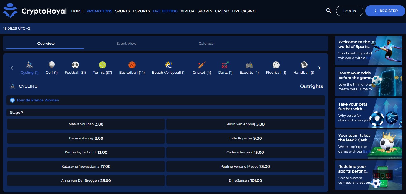 CryptoRoyal live betting