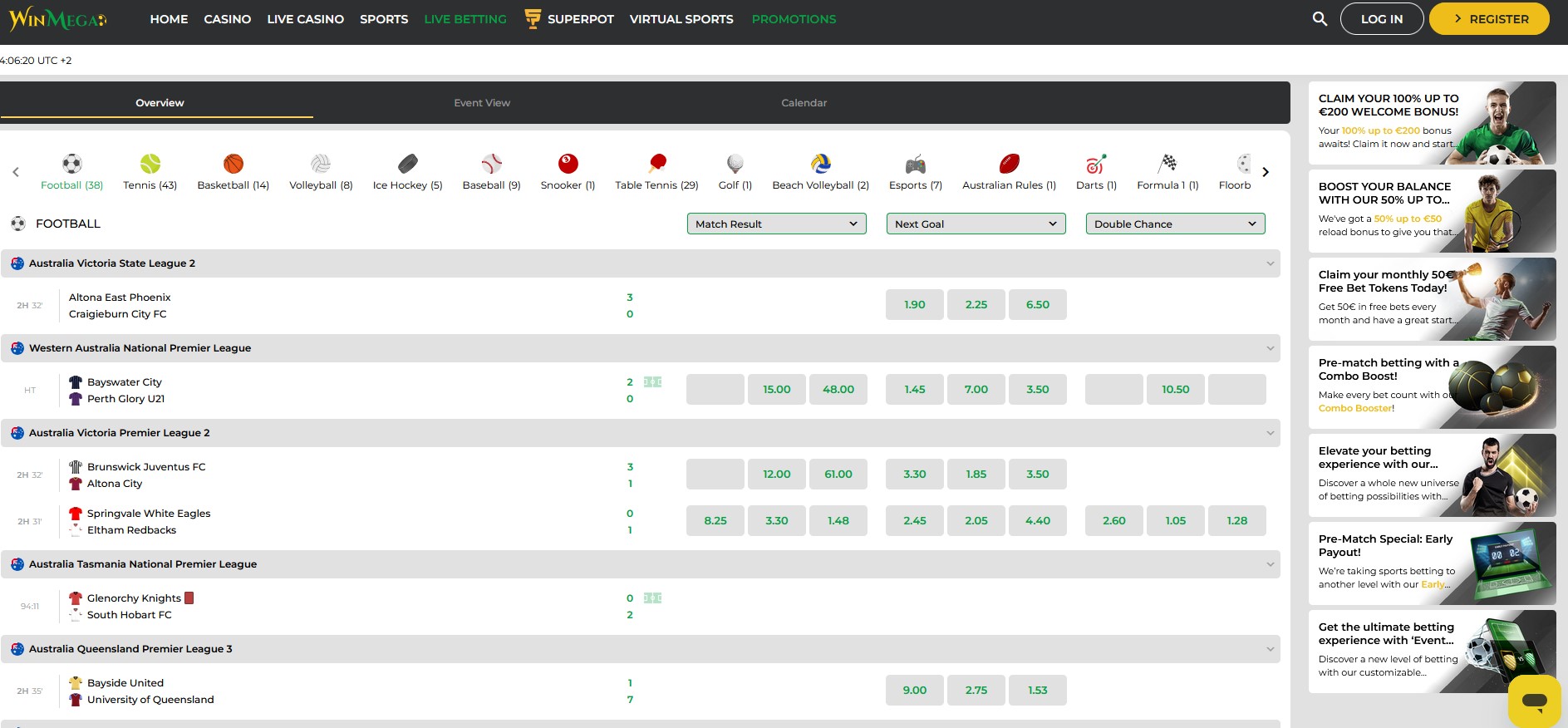 Winmega live betting