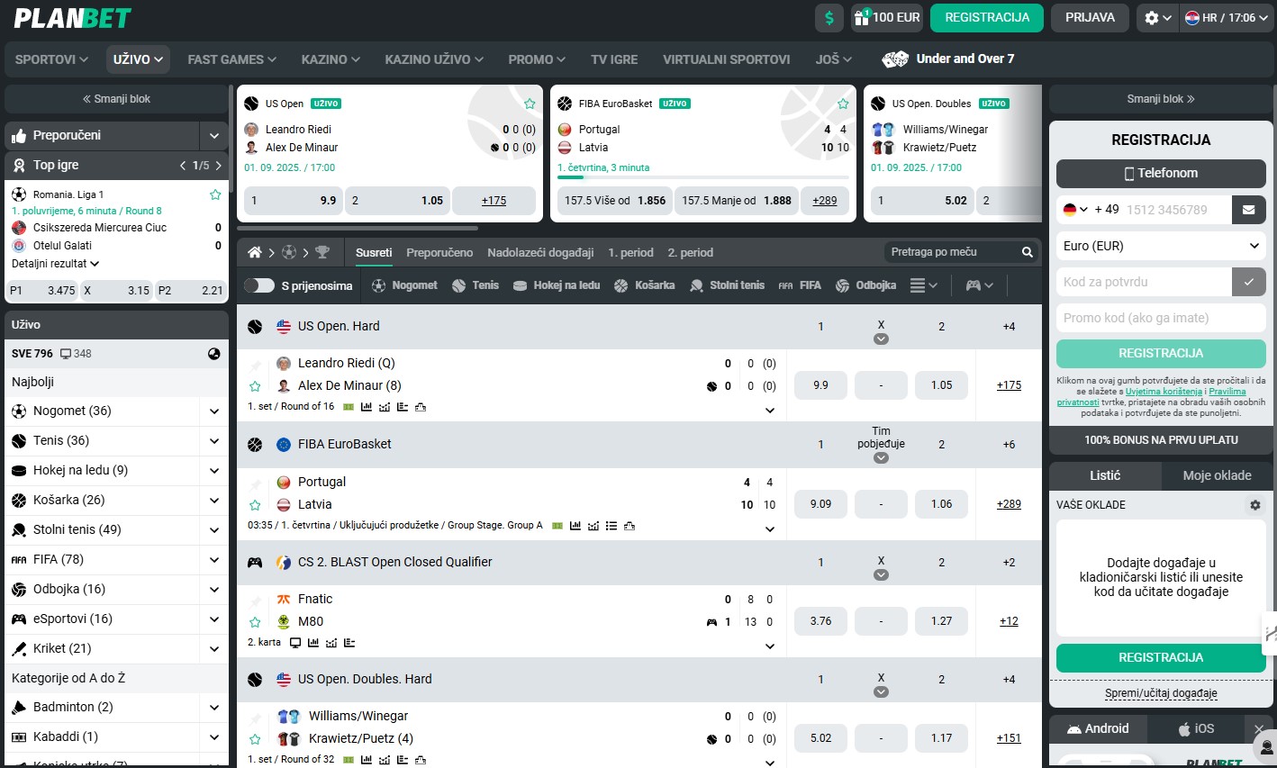 Planbet Bookmaker Review Live betting HR