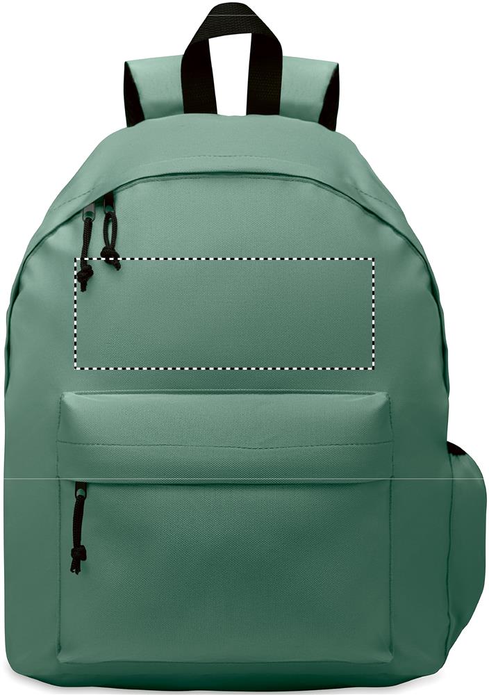 600D RPET polyester backpack front above pocket 60