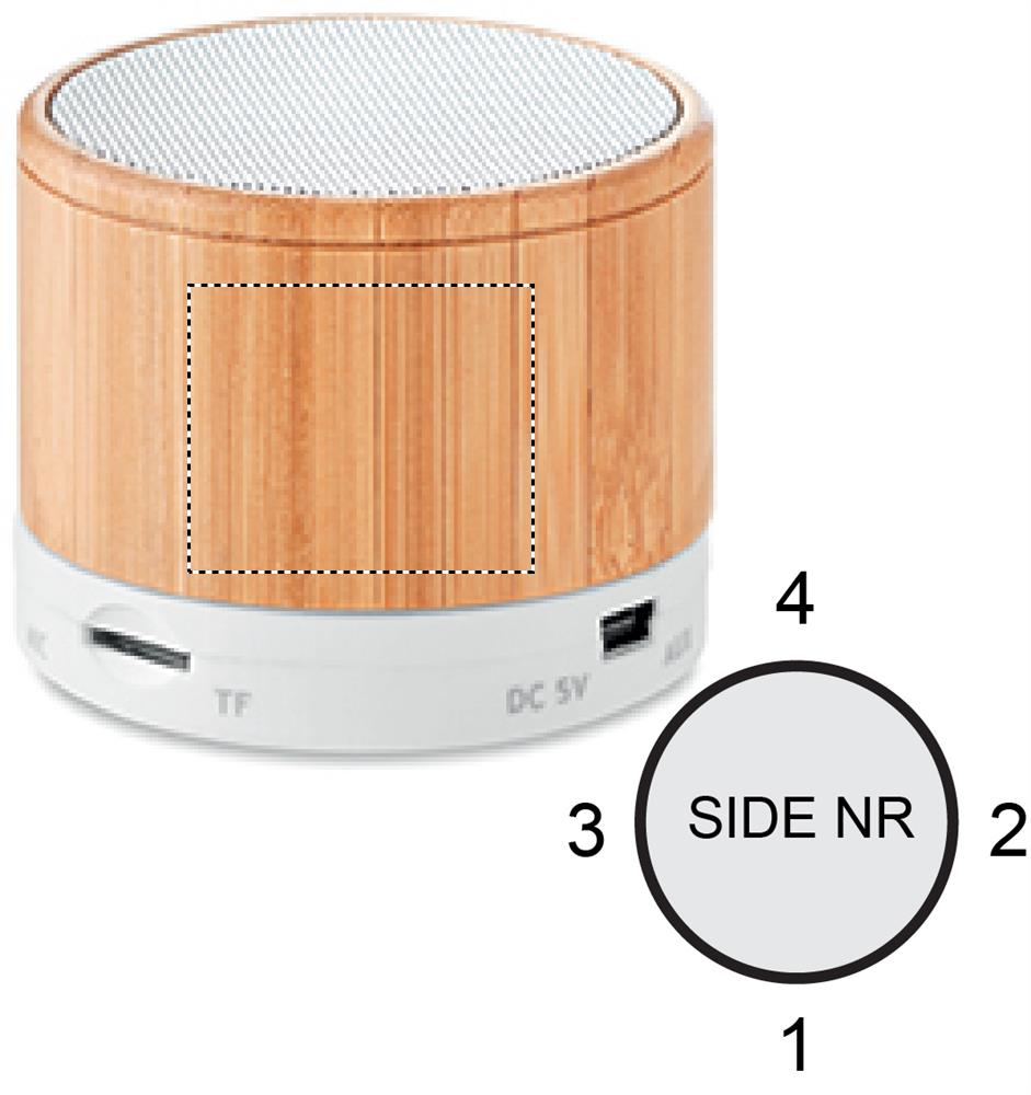 Round Bamboo wireless speaker side 4 06