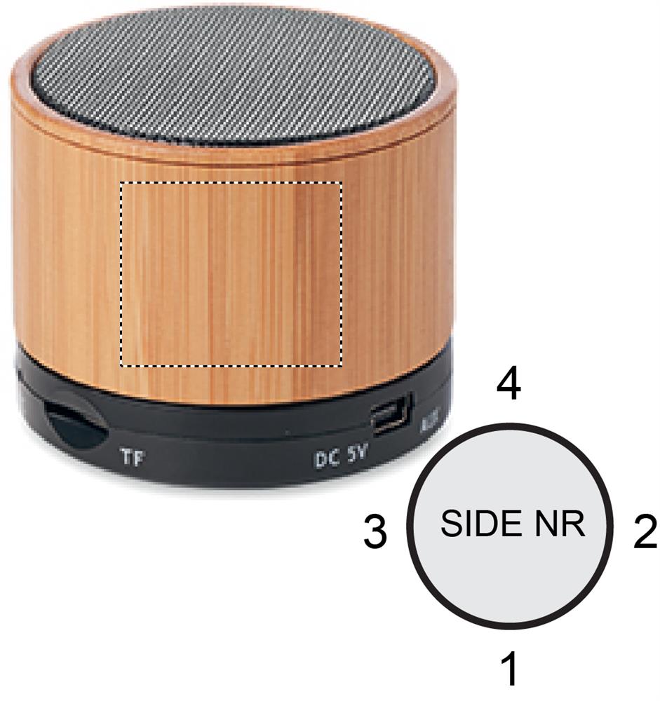 Round Bamboo wireless speaker side 4 03