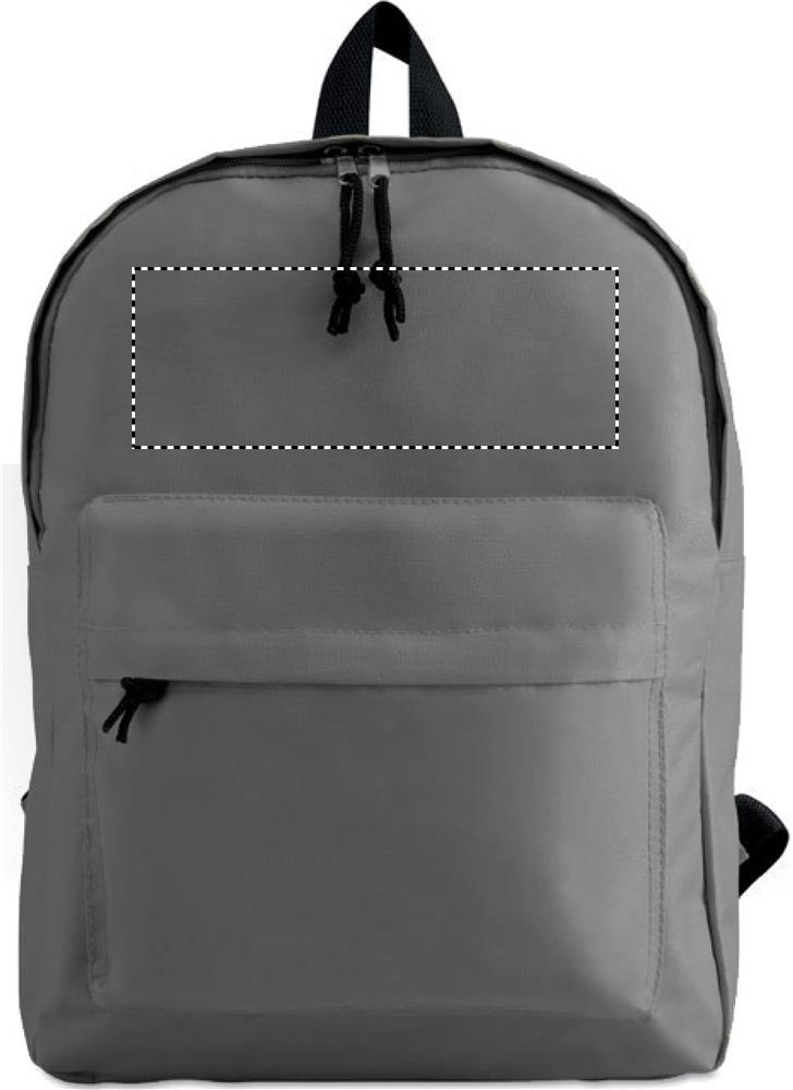 600D polyester backpack front above pocket 15