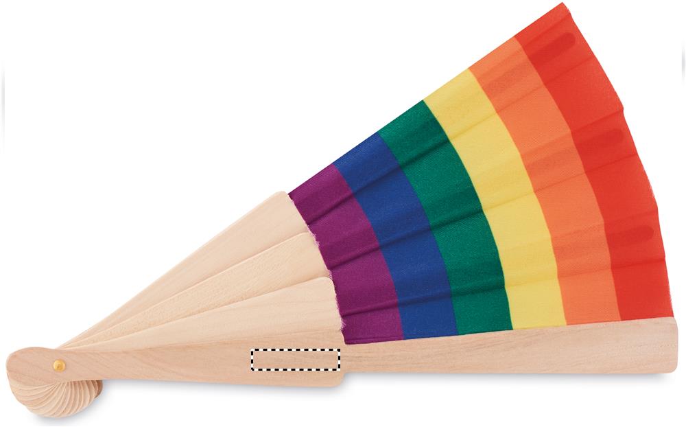 Rainbow wooden hand fan front a 99