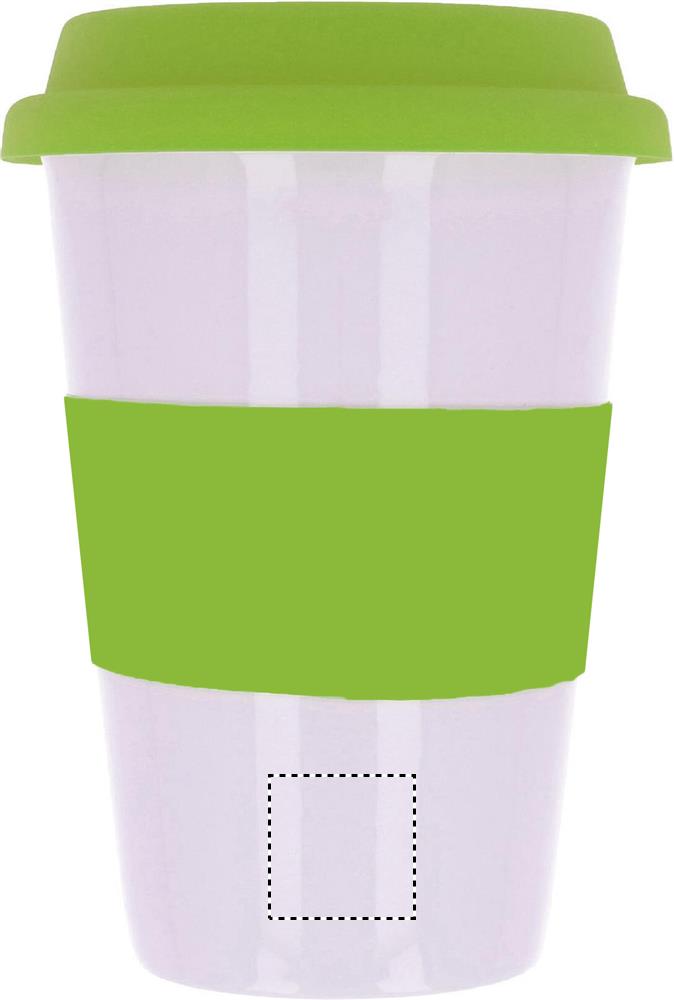 Ceramic mug w/ lid and sleeve front lower pad 48