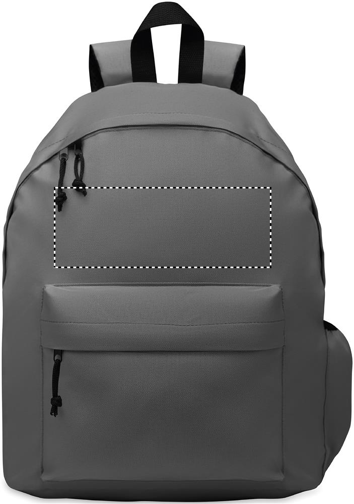 600D RPET polyester backpack front above pocket 15