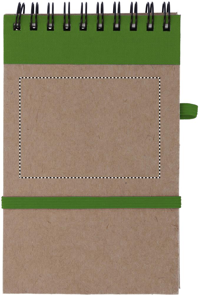 A6 recycled notepad with pen front top 48