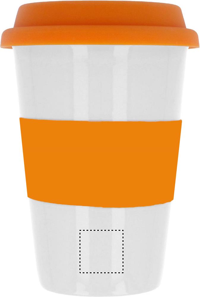Ceramic mug w/ lid and sleeve front lower pad 10