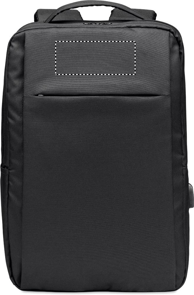 Laptop backpack in 300D RPET front pocket top 03