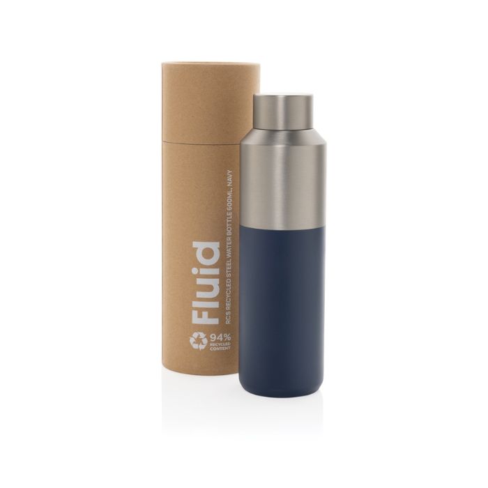 water bottle blue navy packaging