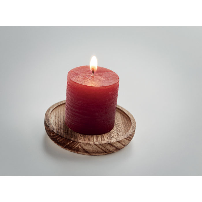 Candle on round wooden base Rosso item detail picture