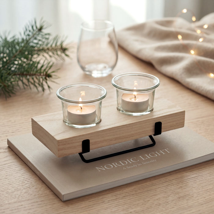 Tea light holder set with stand Legno item ambiant picture