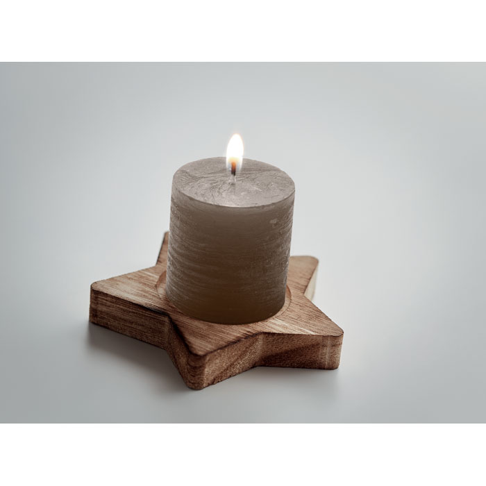 Candle on star wooden base Grigio item detail picture