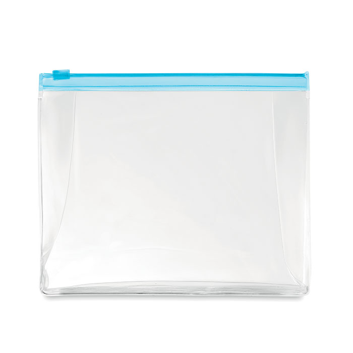 Cosmetic pouch with zipper transparent blue item picture front