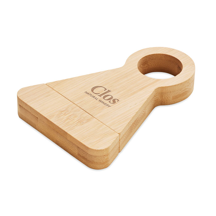 Bamboo bottle stand & opener Legno item picture printed