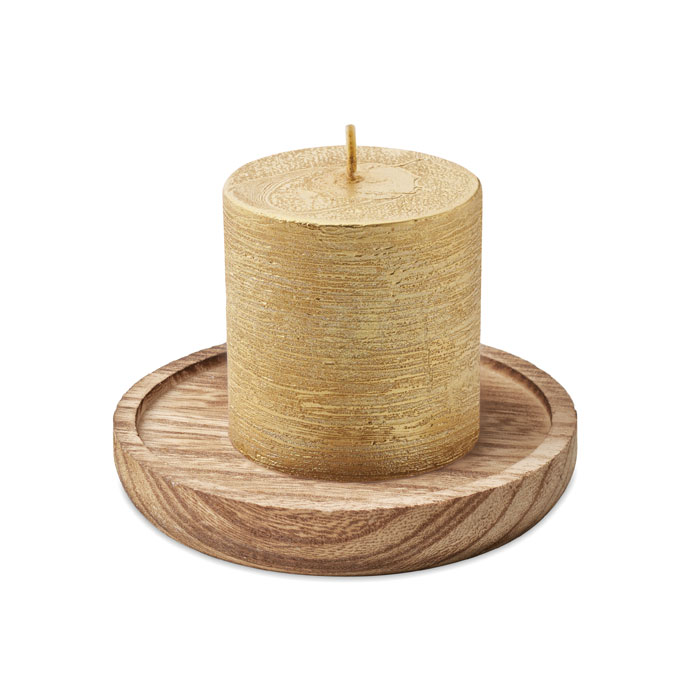 Candle on round wooden base Oro item picture front