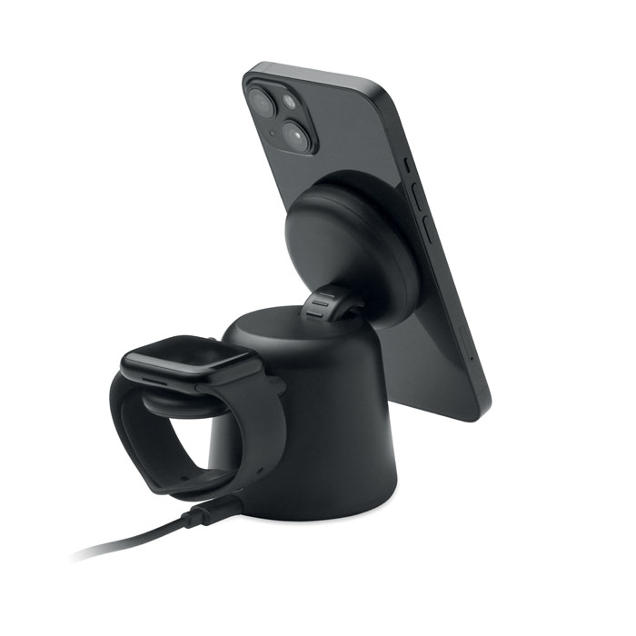 3 in 1 wireless charger 15W Nero item picture open