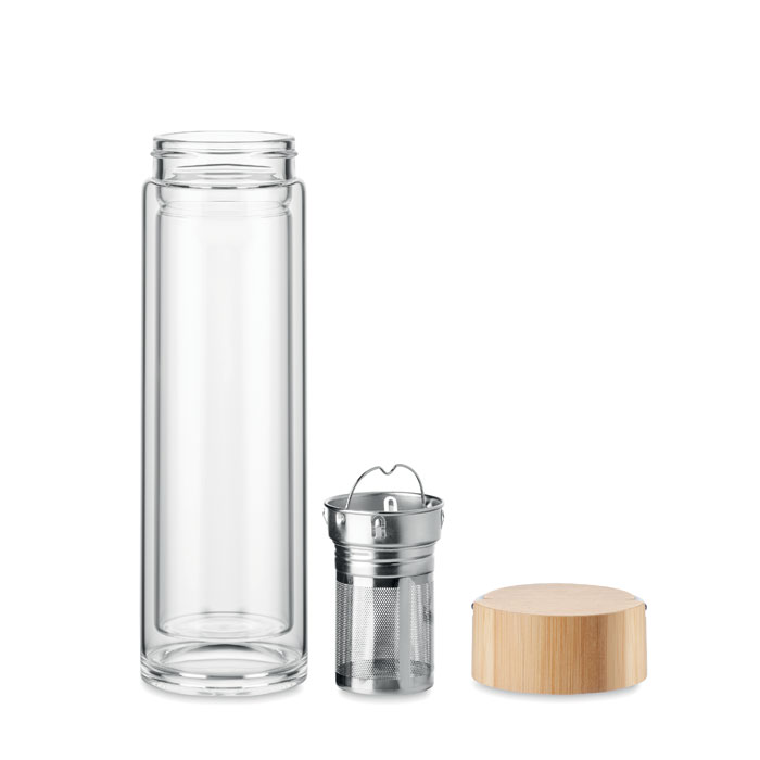 Double wall glass bottle 400ml Trasparente item picture side