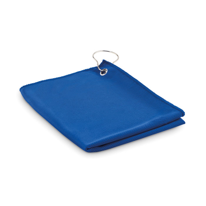 RPET golf towel with hook clip Blu item picture side