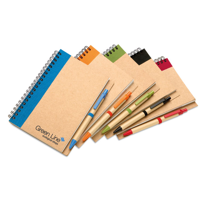 B6 recycled notebook with pen Blu item picture printed