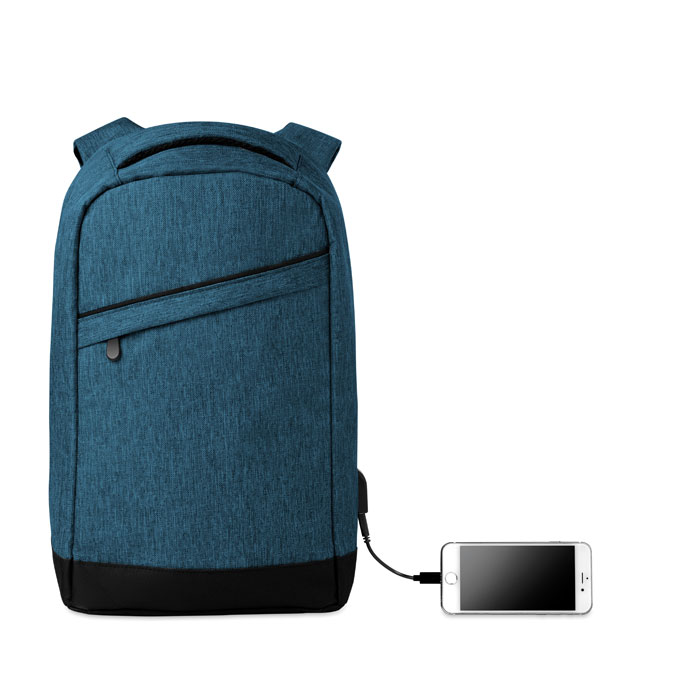 2 tone backpack incl USB plug Blu item picture back
