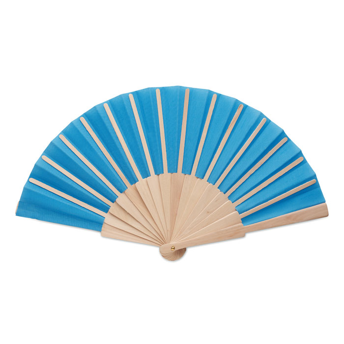 Manual hand fan wood Blu Royal item picture back