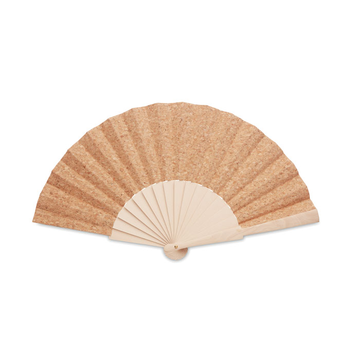 Wood hand fan with cork fabric Beige item picture front