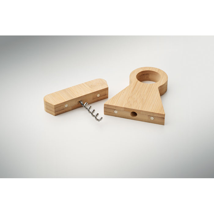 Bamboo bottle stand & opener Legno item picture open