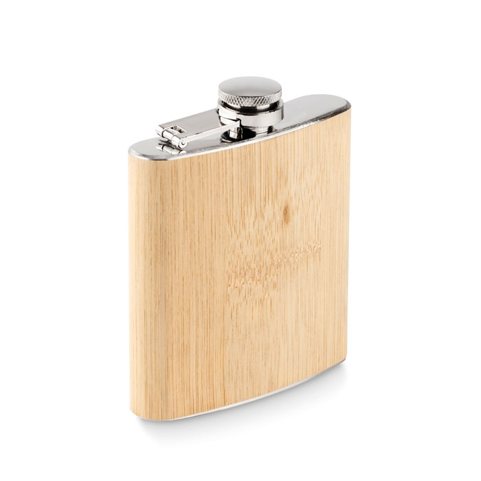 Bamboo slim hip flask 170ml Beige item picture front